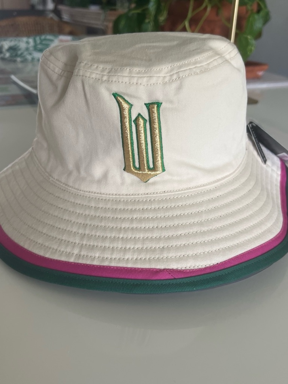 Wicked Cream Bucket Hat with Green & Pink Trim